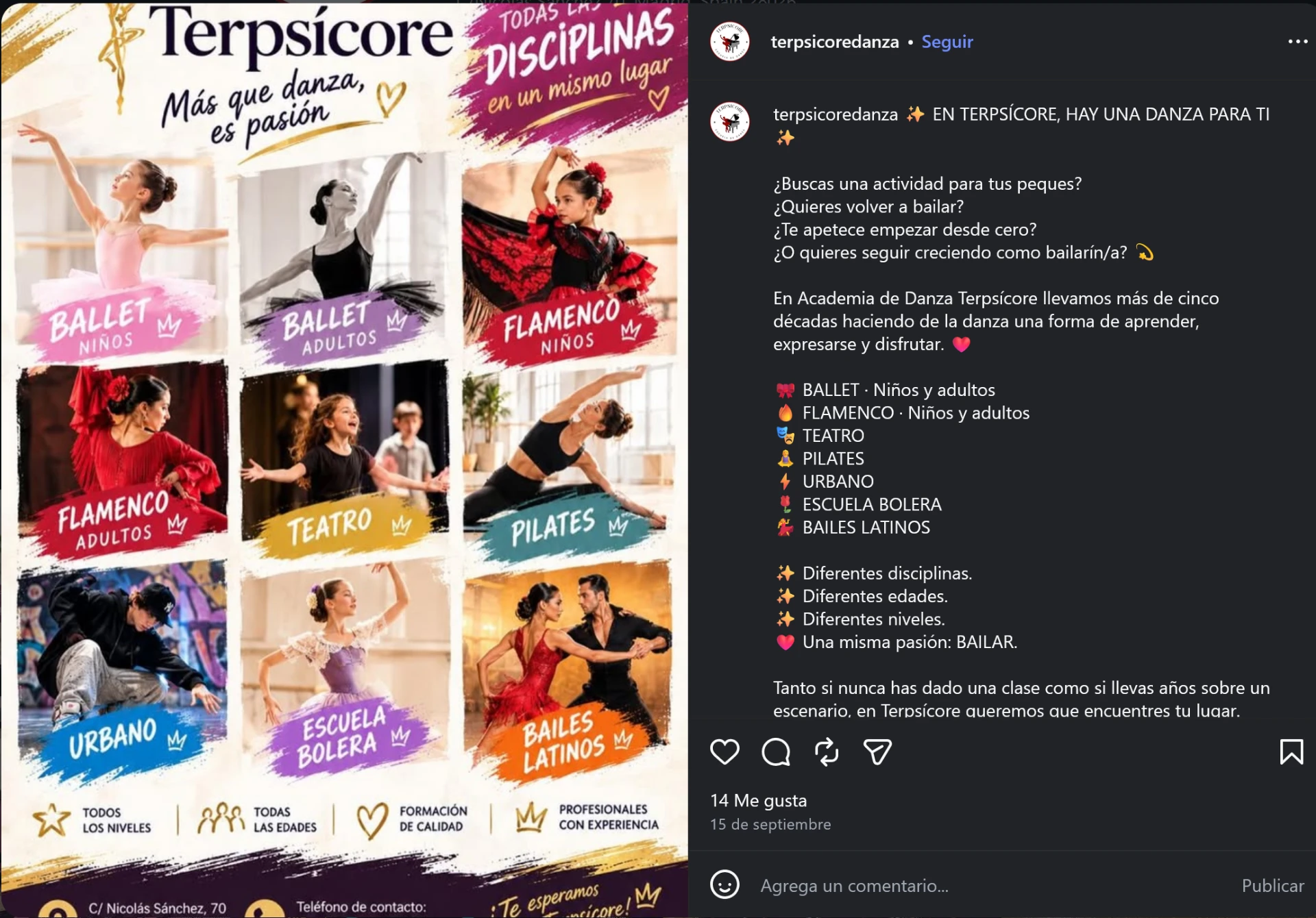 Cartel de disciplinas de Terpsícore